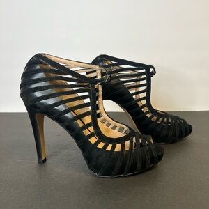 Talbots Black Cut-Out Leather Strap Heels, 7B